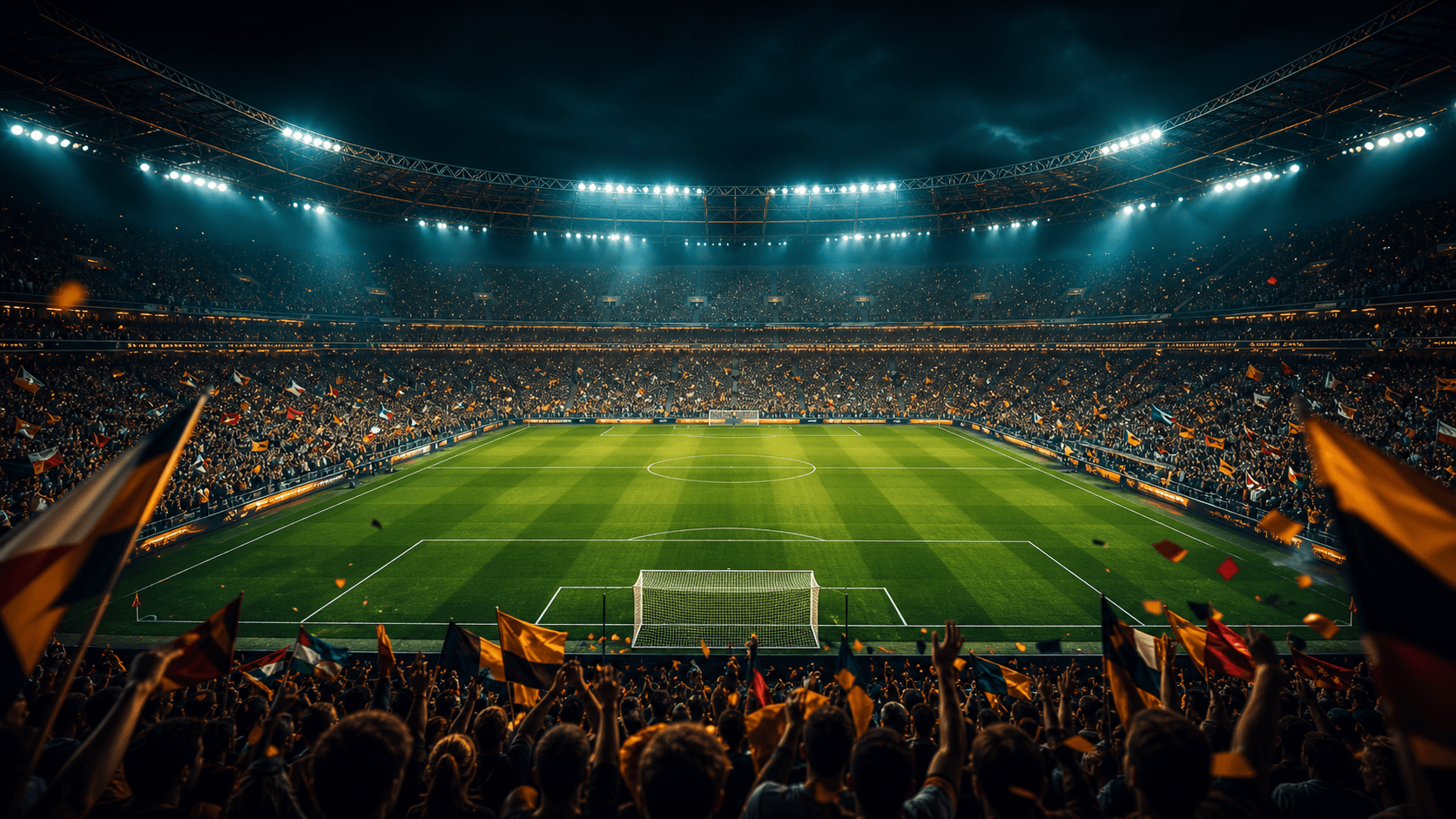 Estádio iluminado para jogo da Copa do Mundo